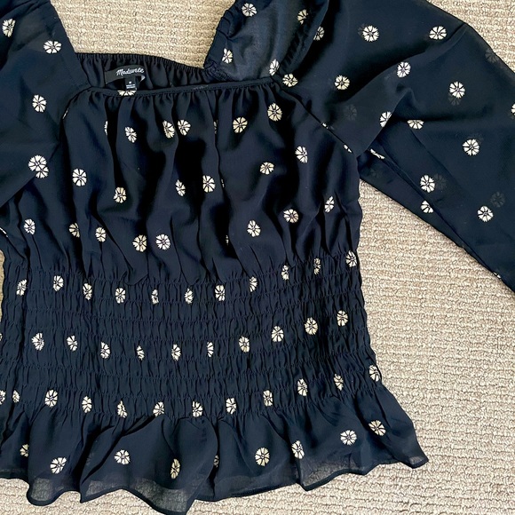 - (Re)sourced Georgette Square-Neck Smock-Waist Top in Bloom Dot - Picture 7 of 7